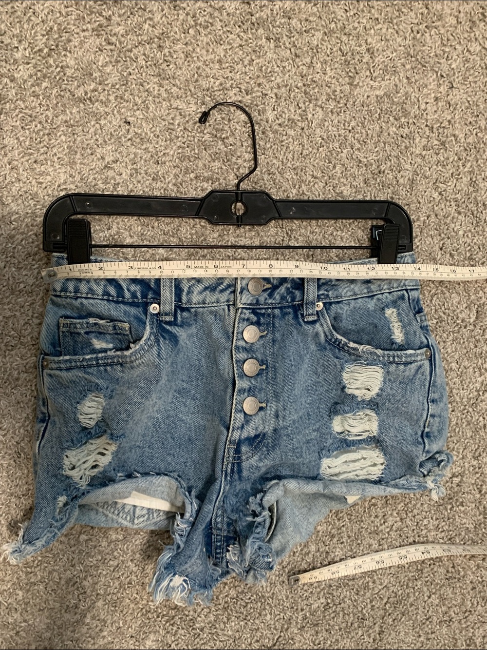 Streetwear Society Distressed Button Fly High-Waist Blue Denim Shorts - Picture 8 of 10